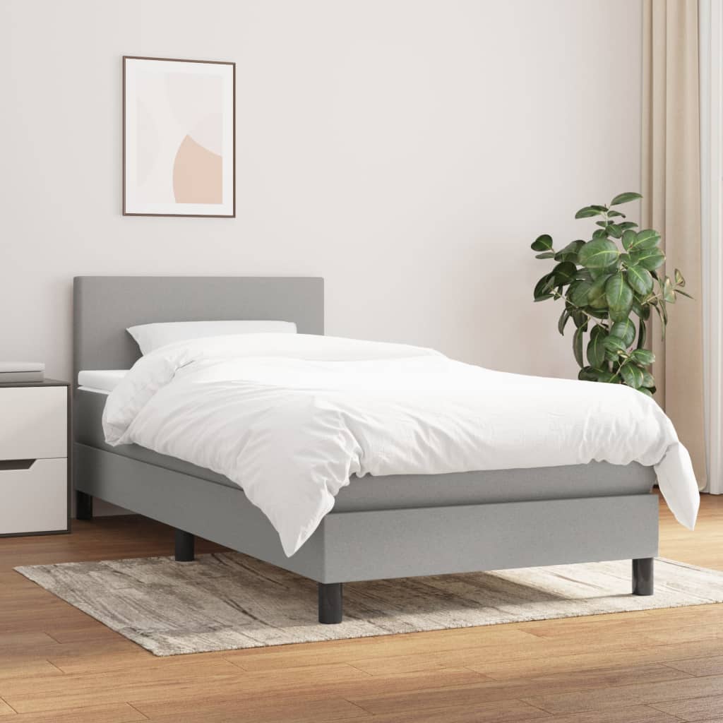 Κρεβάτι Boxspring με Στρώμα Ανοιχτό Γκρι 90x200 εκ. Υφασμάτινο - Pakobazaar