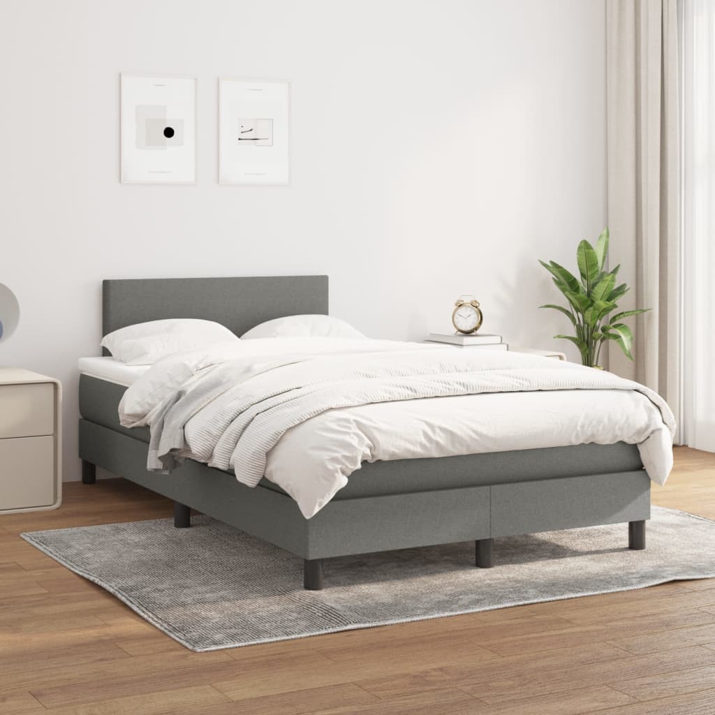 Κρεβάτι Boxspring με Στρώμα Σκούρο Γκρι 120x200 εκ. Υφασμάτινο - Pakobazaar