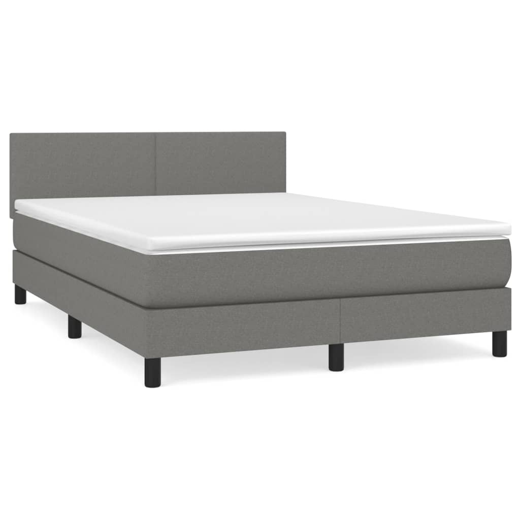 Κρεβάτι Boxspring με Στρώμα Σκούρο Γκρι 140x190 εκ. Υφασμάτινο