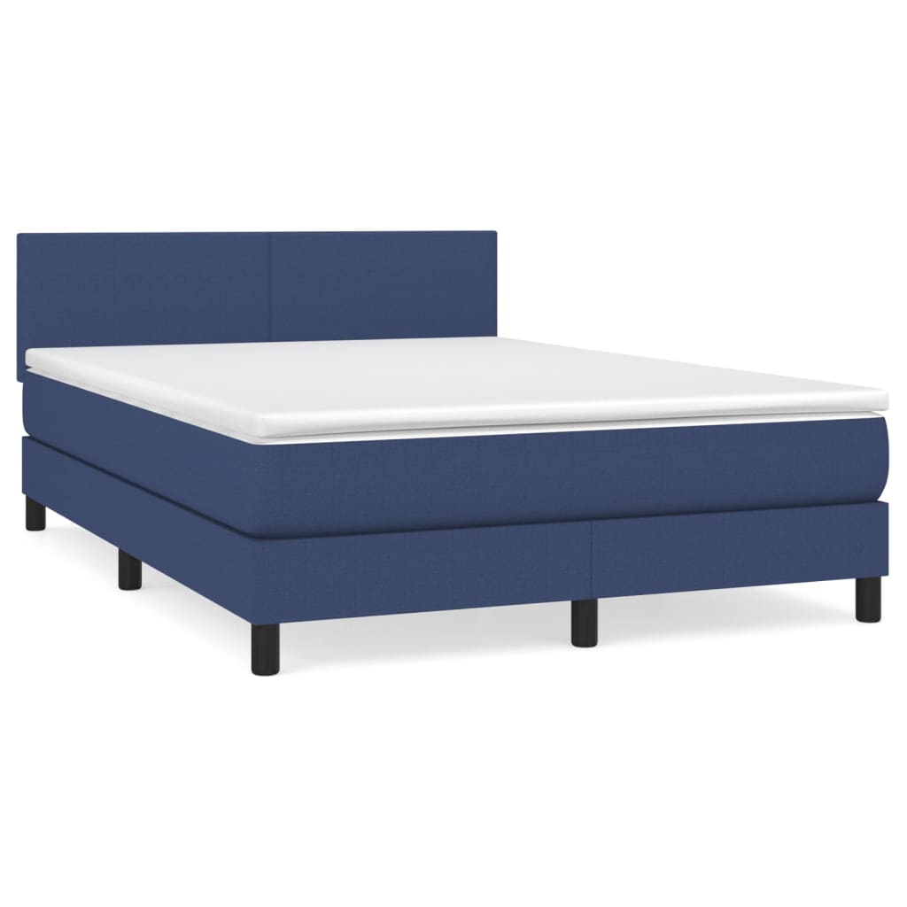 Κρεβάτι Boxspring με Στρώμα Μπλε 140x190 εκ. Υφασμάτινο - Pakobazaar