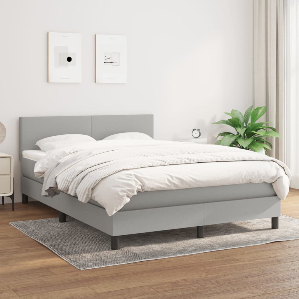 Κρεβάτι Boxspring με Στρώμα Ανοιχτό Γκρι 140x200 εκ. Υφασμάτινο - Pakobazaar