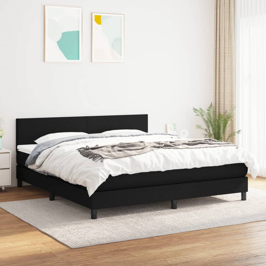 Κρεβάτι Boxspring με Στρώμα Μαύρο 160x200 εκ. Υφασμάτινο - Pakobazaar