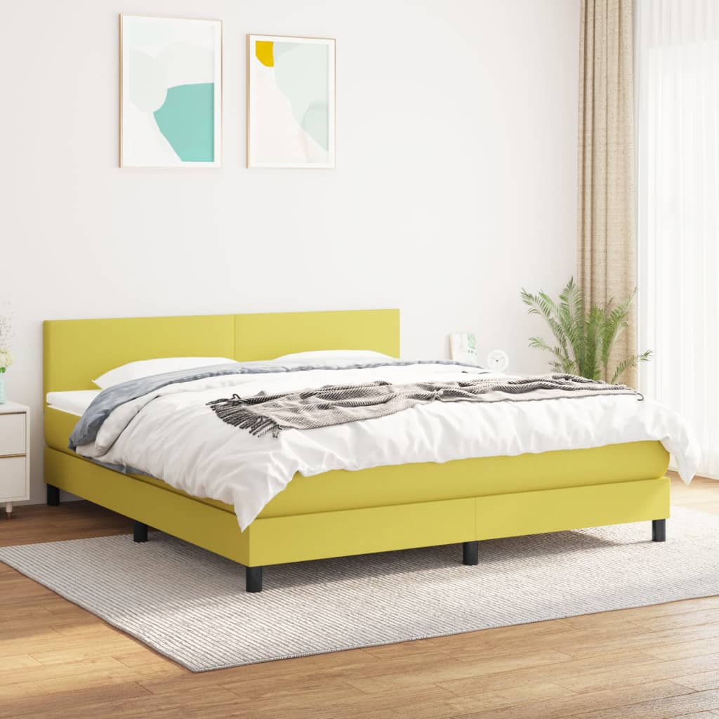 Κρεβάτι Boxspring με Στρώμα Πράσινο 160x200 εκ.Υφασμάτινο - Pakobazaar
