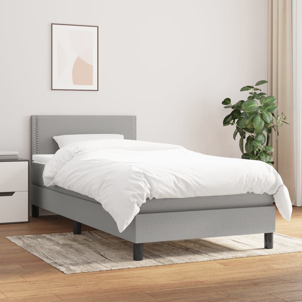 Κρεβάτι Boxspring με Στρώμα Ανοιχτό Γκρι 80x200 εκ. Υφασμάτινο - Pakobazaar