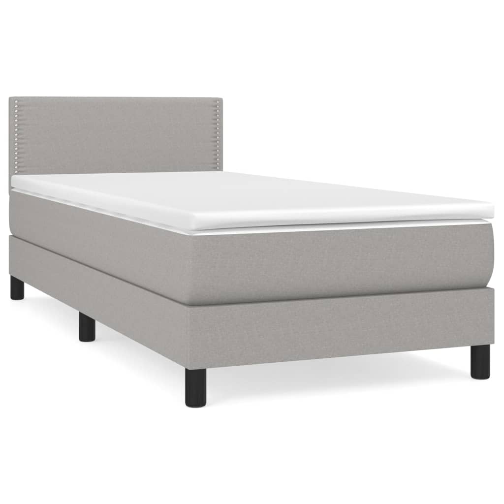 Κρεβάτι Boxspring με Στρώμα Ανοιχτό Γκρι 90x190 εκ. Υφασμάτινο