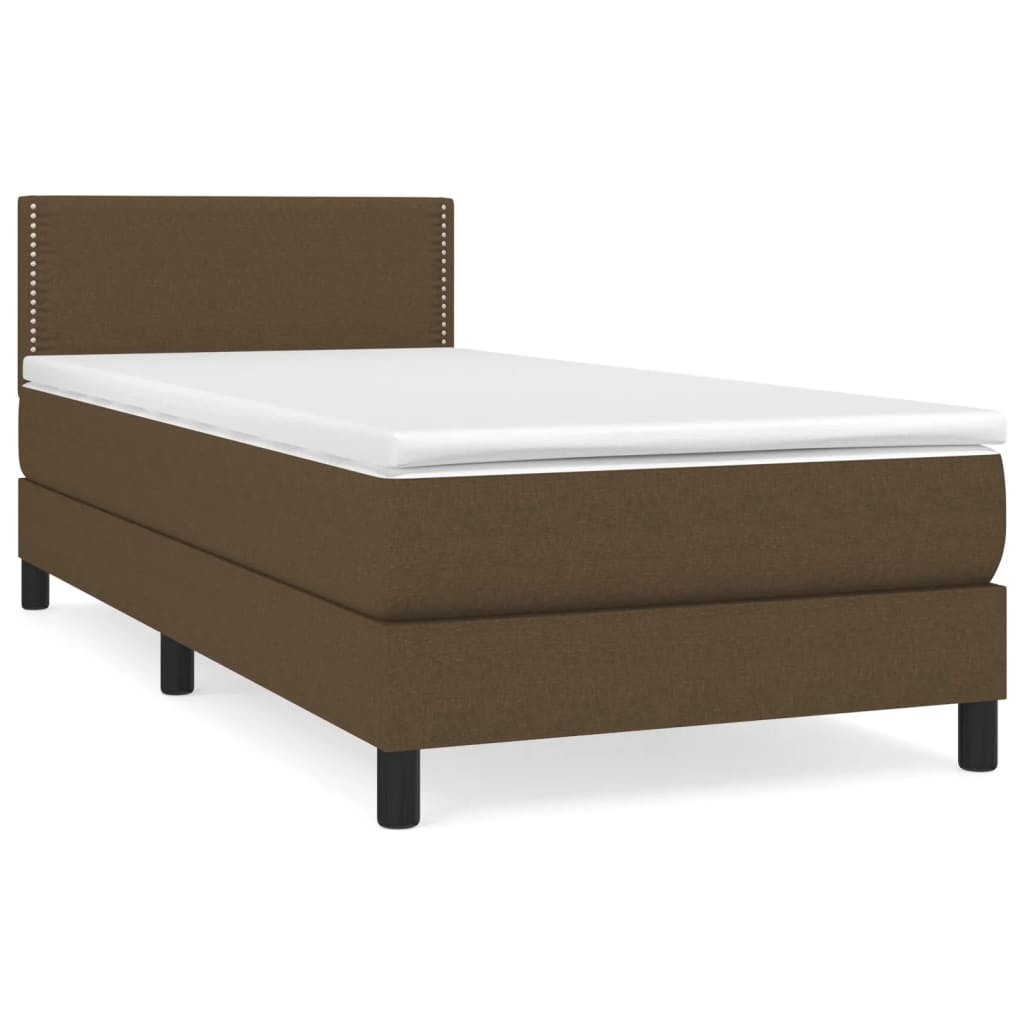 Κρεβάτι Boxspring με Στρώμα Σκούρο Καφέ 90x190 εκ. Υφασμάτινο - Pakobazaar
