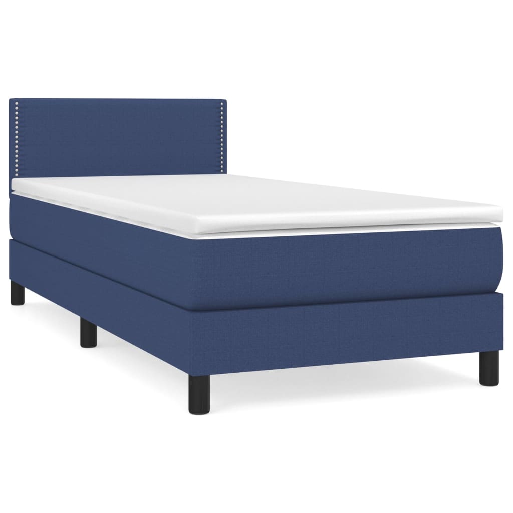 Κρεβάτι Boxspring με Στρώμα Μπλε 90x190 εκ.Υφασμάτινο