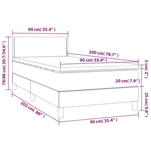 Κρεβάτι Boxspring με Στρώμα Σκούρο Γκρι 90x200 εκ. Υφασμάτινο