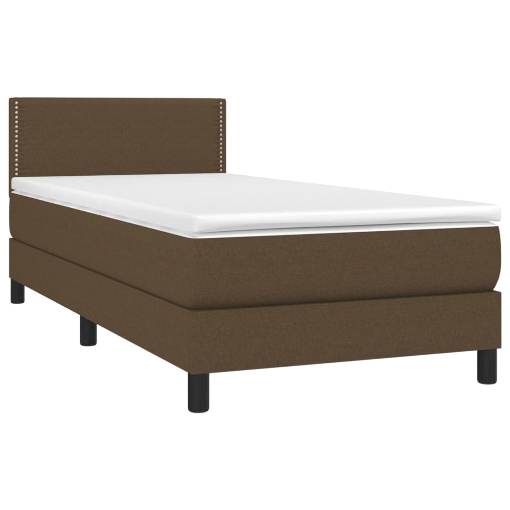 Κρεβάτι Boxspring με Στρώμα Σκούρο Καφέ 90x200 εκ. Υφασμάτινο