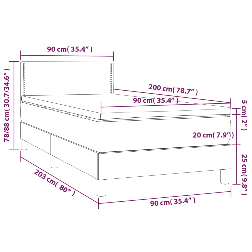 Κρεβάτι Boxspring με Στρώμα Σκούρο Καφέ 90x200 εκ. Υφασμάτινο