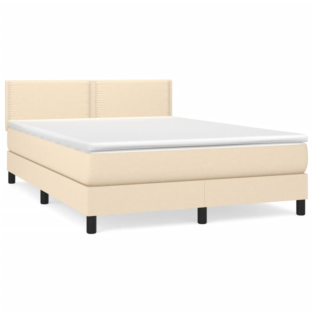 Κρεβάτι Boxspring με Στρώμα Κρεμ 140x190 εκ. Υφασμάτινο - Pakobazaar