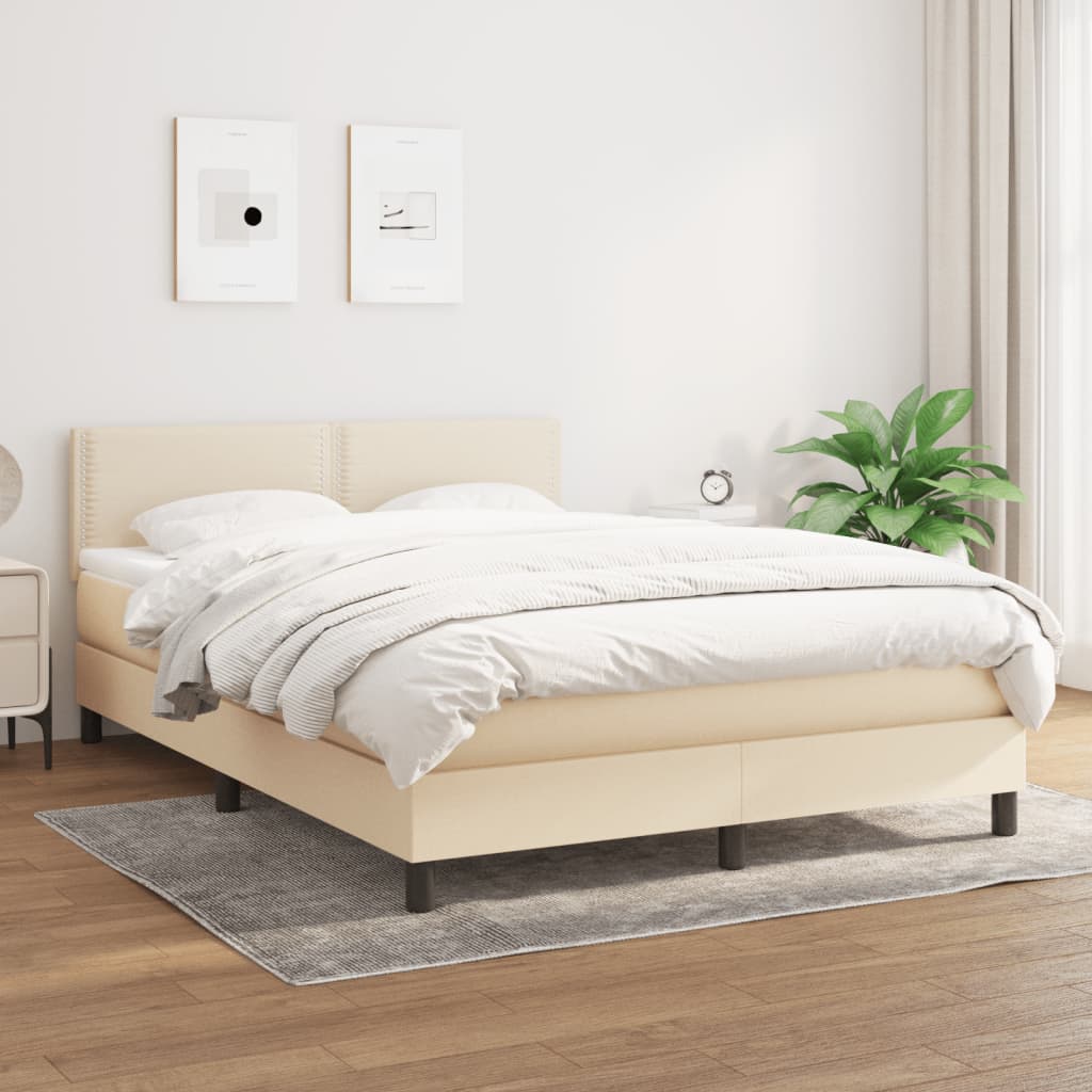 Κρεβάτι Boxspring με Στρώμα Κρεμ 140x190 εκ. Υφασμάτινο - Pakobazaar
