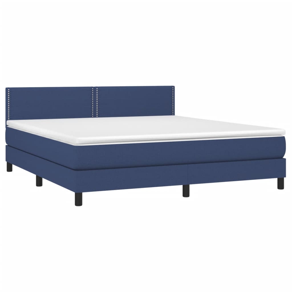 Κρεβάτι Boxspring με Στρώμα Μπλε 160x200 εκ. Υφασμάτινο