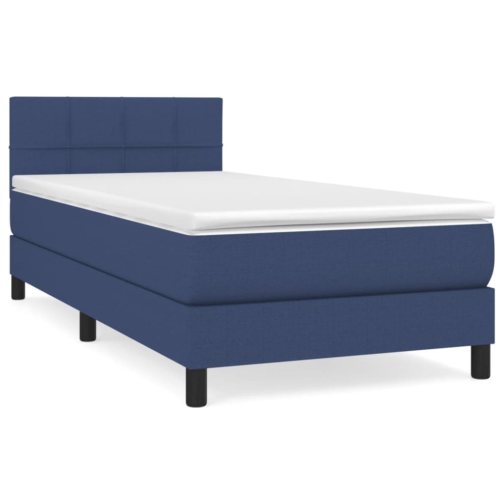 Κρεβάτι Boxspring με Στρώμα Μπλε 80x200 εκ. Υφασμάτινο
