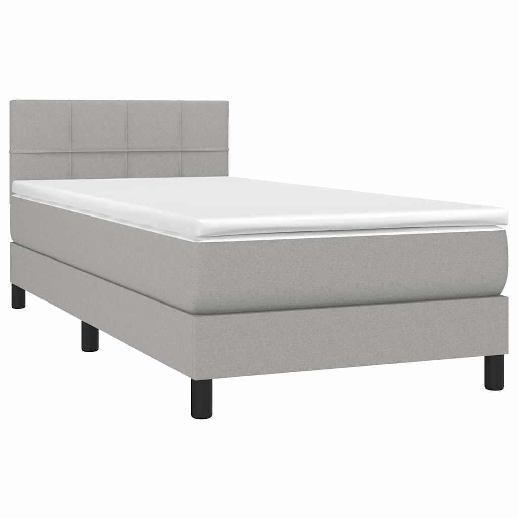 Κρεβάτι Boxspring με Στρώμα Ανοιχτό Γκρι 90x190 εκ. Υφασμάτινο