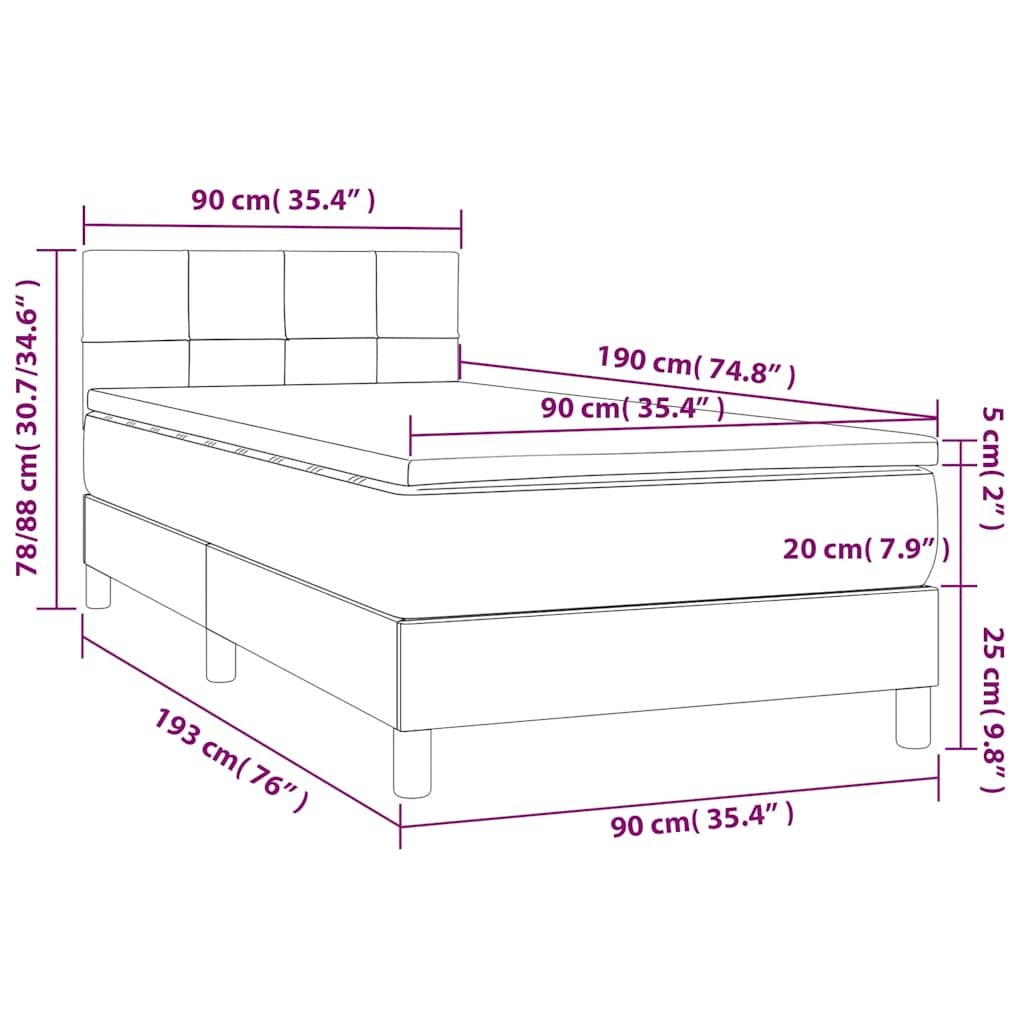 Κρεβάτι Boxspring με Στρώμα Μαύρο 90x190 εκ.Υφασμάτινο - Pakobazaar