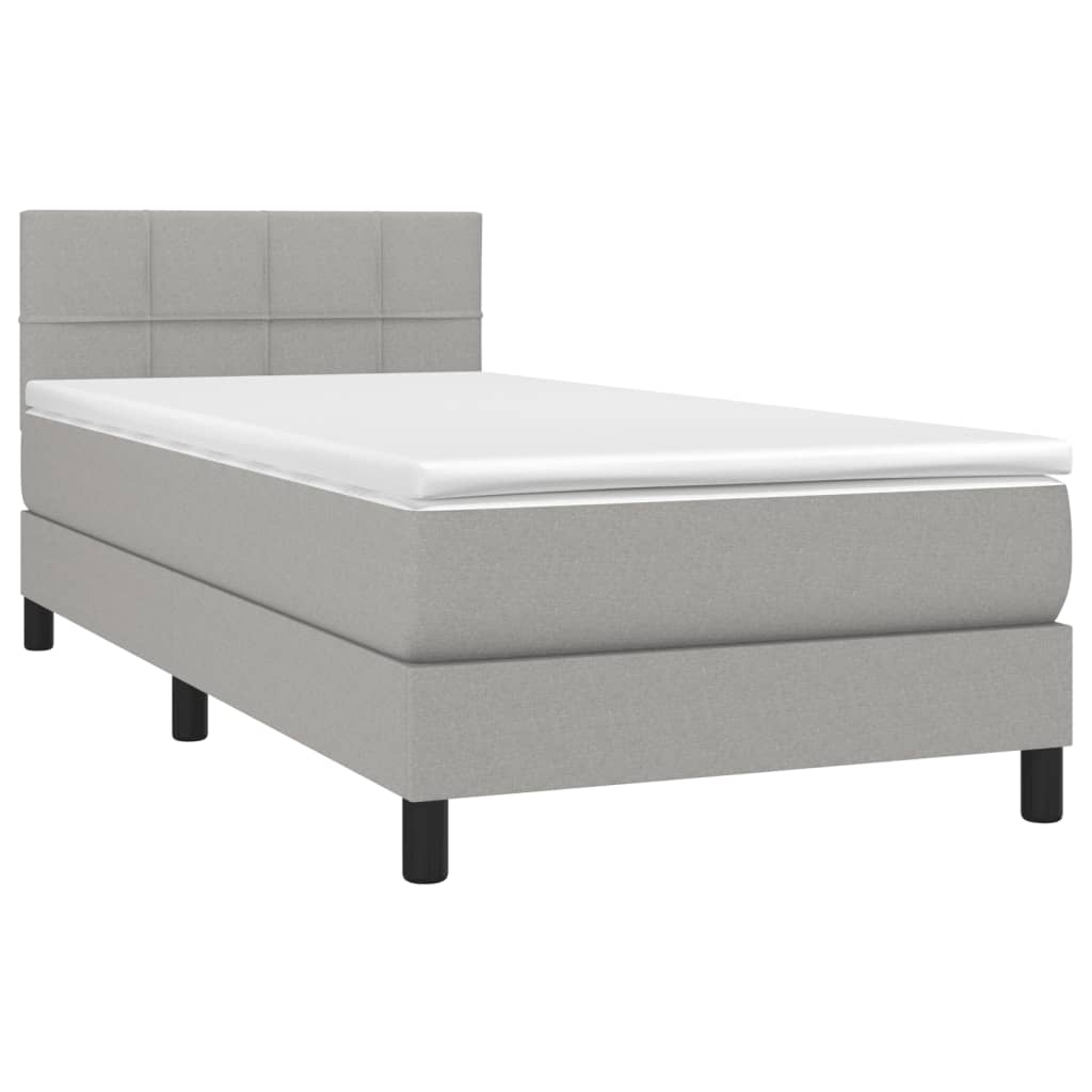 Κρεβάτι Boxspring με Στρώμα Ανοιχτό Γκρι 90x200 εκ. Υφασμάτινο