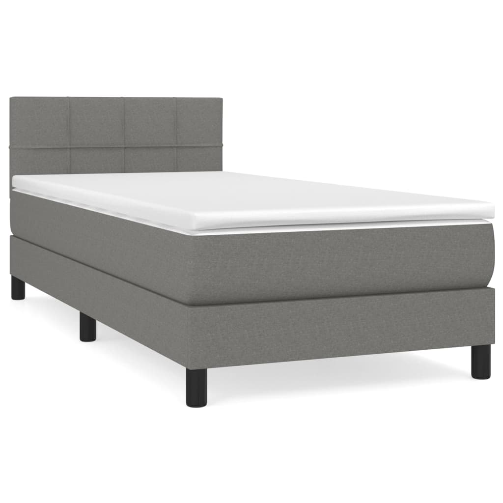 Κρεβάτι Boxspring με Στρώμα Σκούρο Γκρι 90x200 εκ. Υφασμάτινο