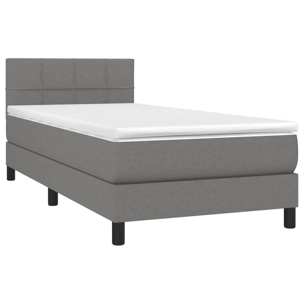 Κρεβάτι Boxspring με Στρώμα Σκούρο Γκρι 90x200 εκ. Υφασμάτινο