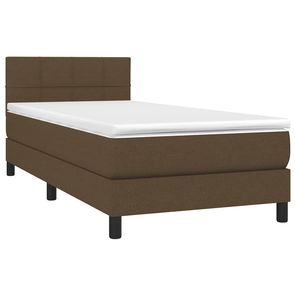 Κρεβάτι Boxspring με Στρώμα Σκούρο Καφέ 90x200 εκ. Υφασμάτινο