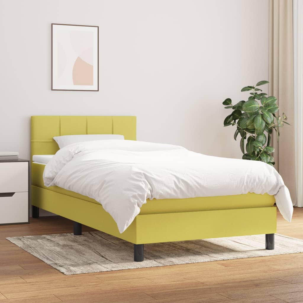 Κρεβάτι Boxspring με Στρώμα Πράσινο 90x200 εκ. Υφασμάτινο - Pakobazaar