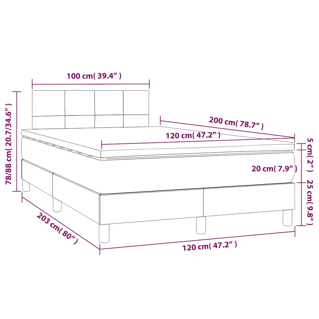 Κρεβάτι Boxspring με Στρώμα Σκούρο Γκρι 120x200 εκ. Υφασμάτινο