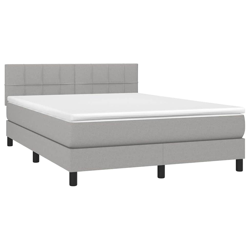Κρεβάτι Boxspring με Στρώμα Ανοιχτό Γκρι 140x190 εκ. Υφασμάτινο