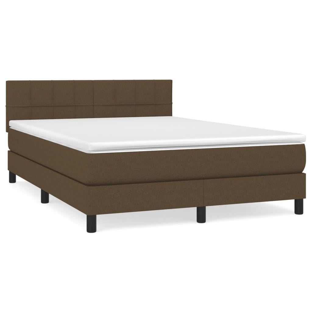 Κρεβάτι Boxspring με Στρώμα Σκούρο Καφέ 140x190 εκ. Υφασμάτινο - Pakobazaar