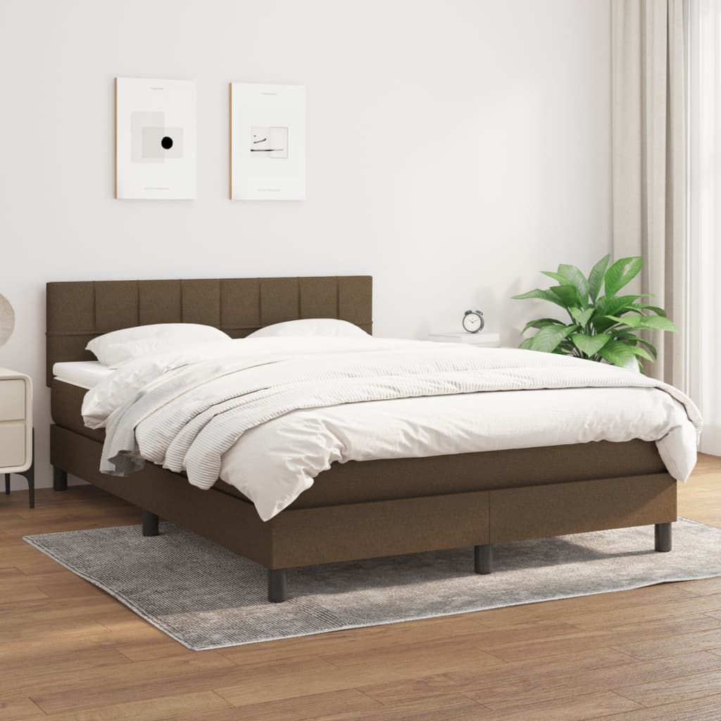 Κρεβάτι Boxspring με Στρώμα Σκούρο Καφέ 140x190 εκ. Υφασμάτινο - Pakobazaar