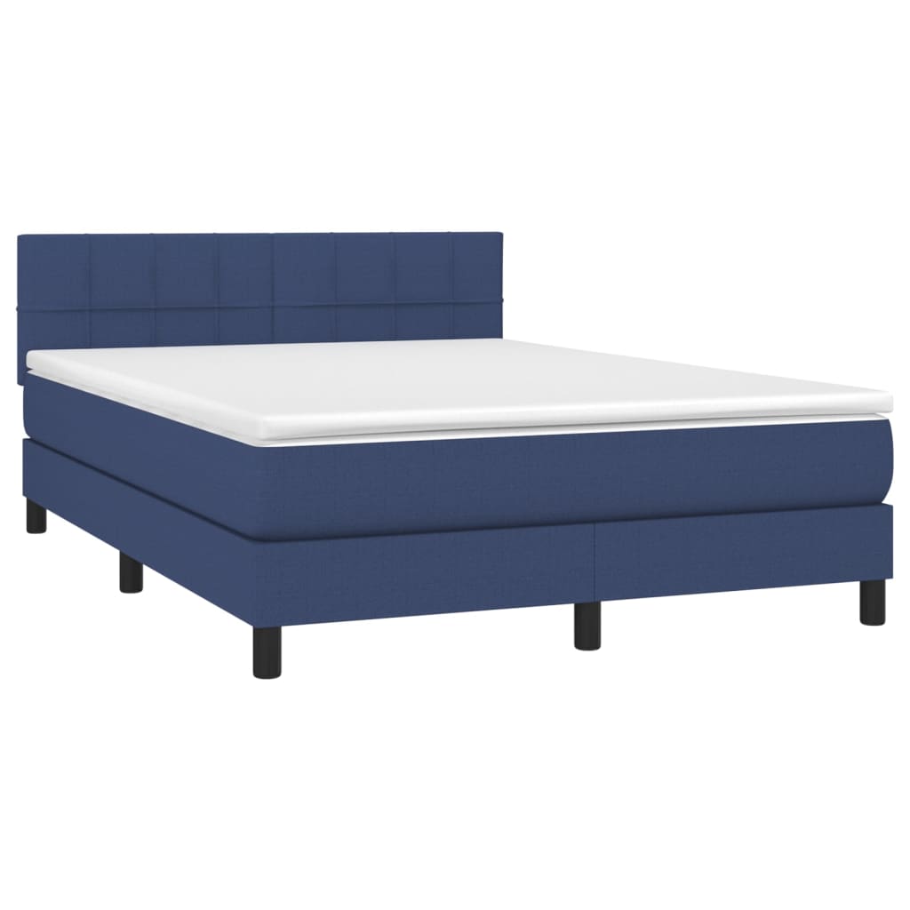 Κρεβάτι Boxspring με Στρώμα Μπλε 140x190 εκ. Υφασμάτινο