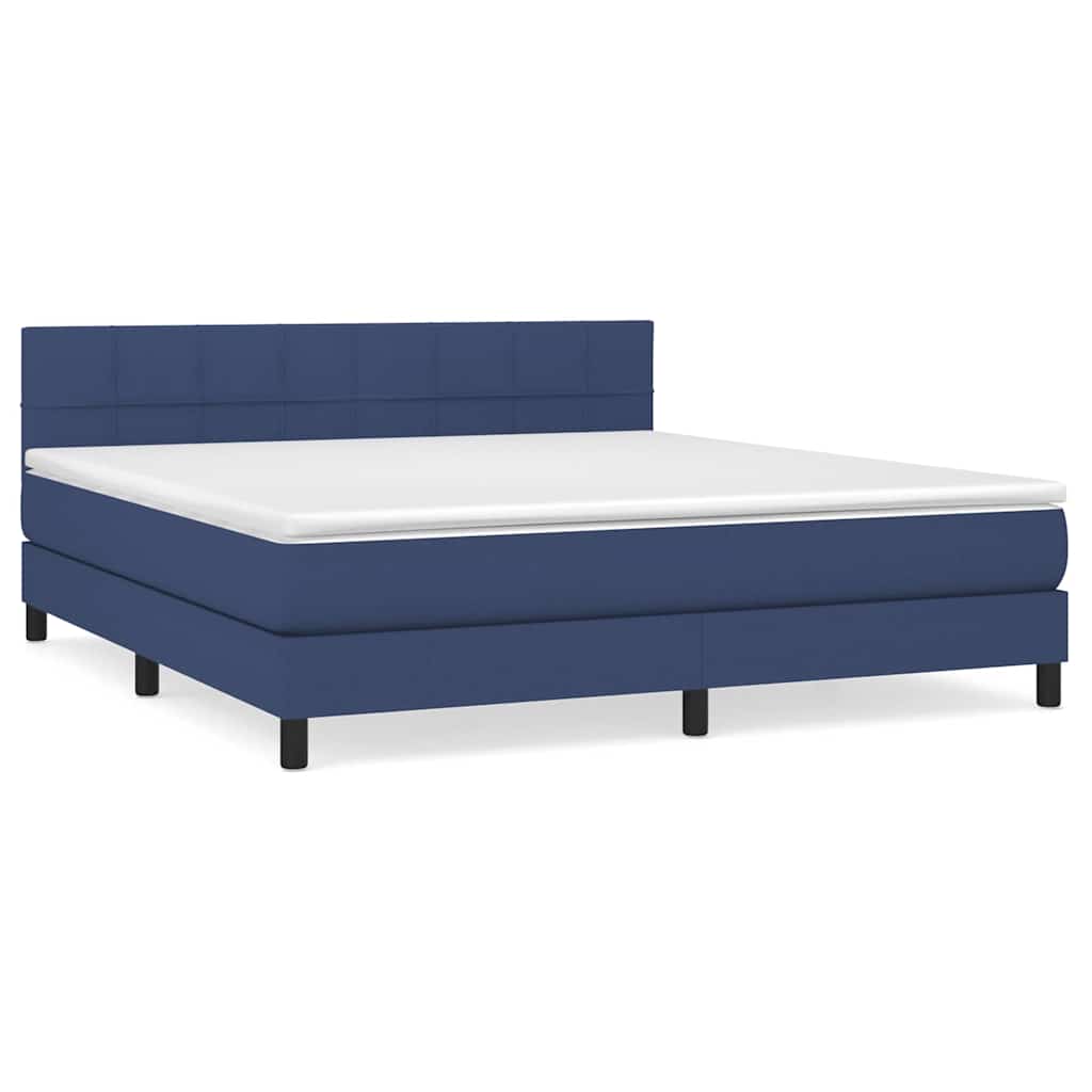 Κρεβάτι Boxspring με Στρώμα Μπλε 160x200 εκ. Υφασμάτινο
