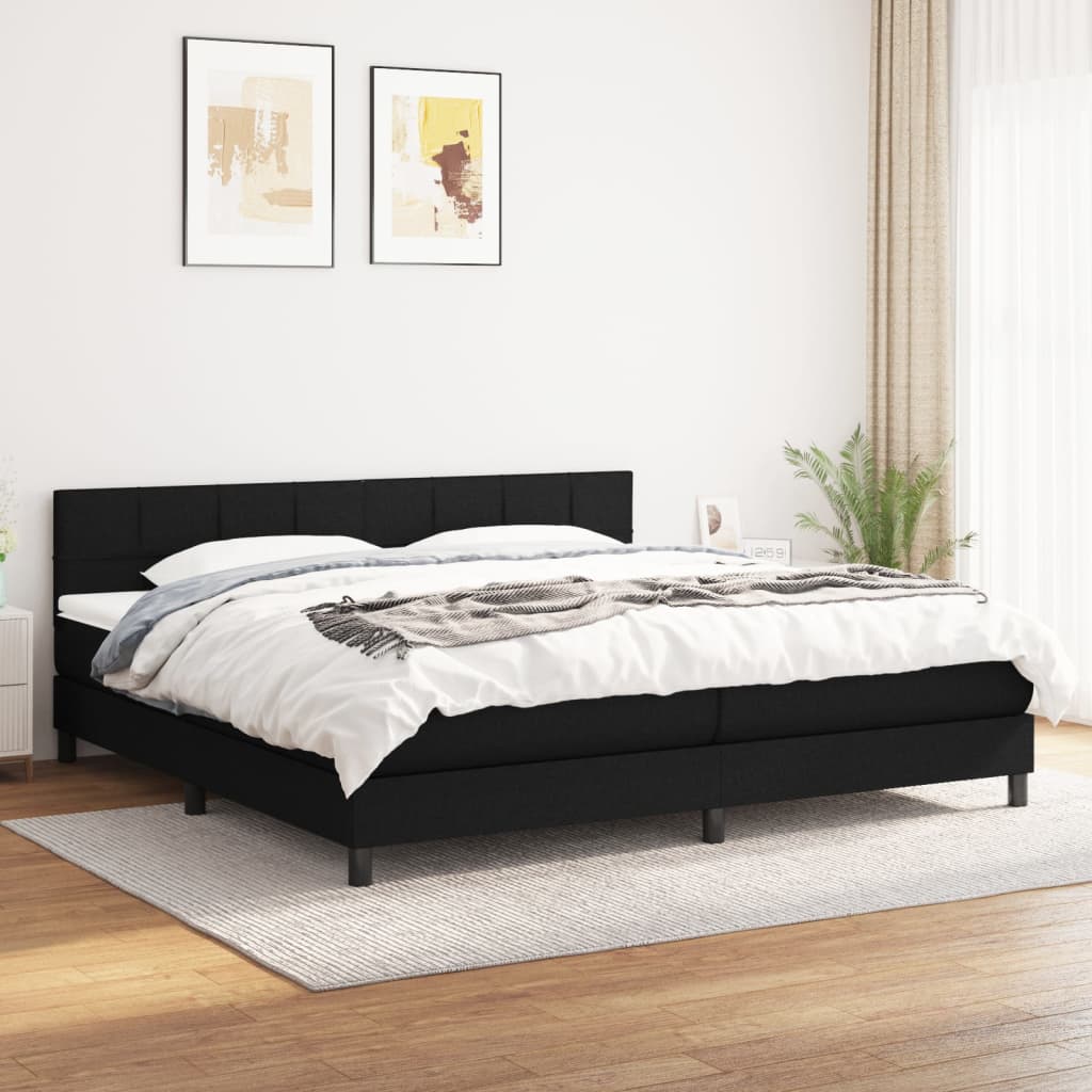 Κρεβάτι Boxspring με Στρώμα Μαύρο 200x200 εκ. Υφασμάτινο - Pakobazaar