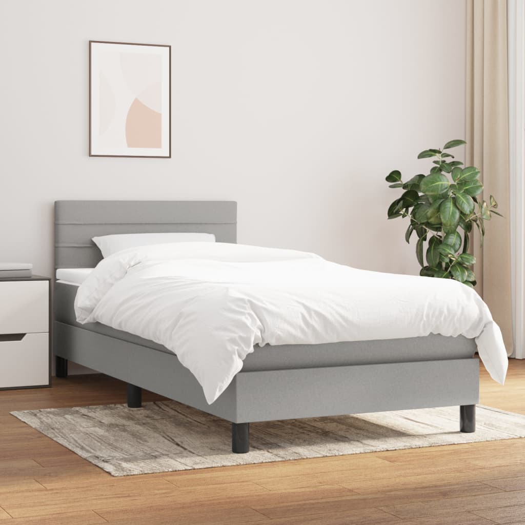 Κρεβάτι Boxspring με Στρώμα Ανοιχτό Γκρι 80x200 εκ. Υφασμάτινο