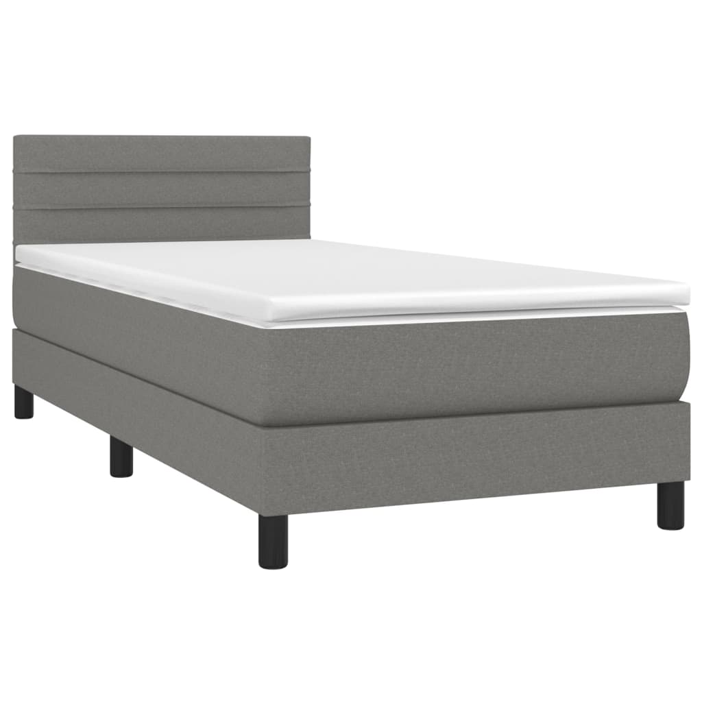 Κρεβάτι Boxspring με Στρώμα Σκούρο Γκρι 90x190 εκ. Υφασμάτινο