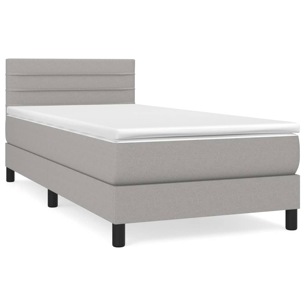 Κρεβάτι Boxspring με Στρώμα Ανοιχτό Γκρι 90x200 εκ. Υφασμάτινο
