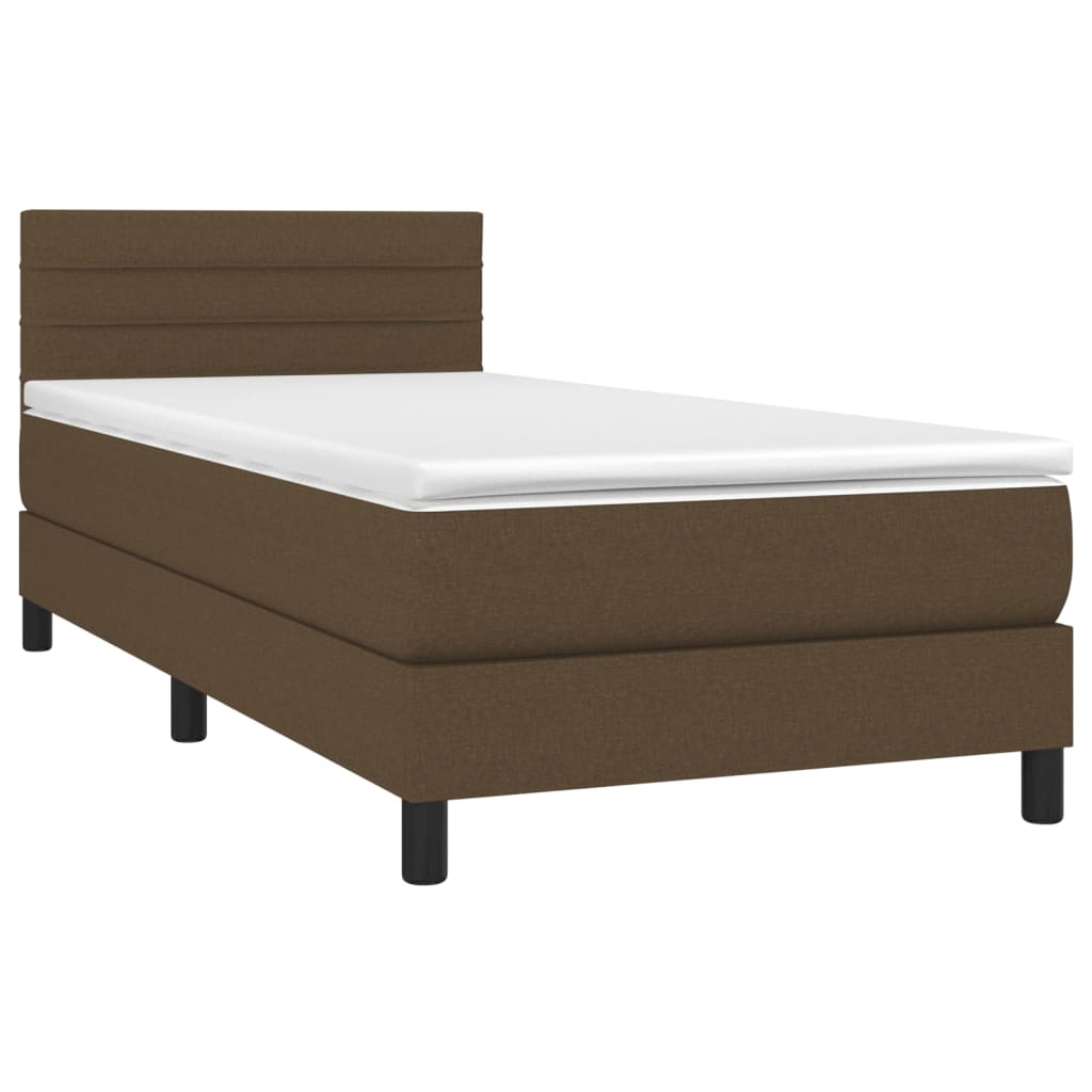 Κρεβάτι Boxspring με Στρώμα Σκούρο Καφέ 90x200 εκ. Υφασμάτινο