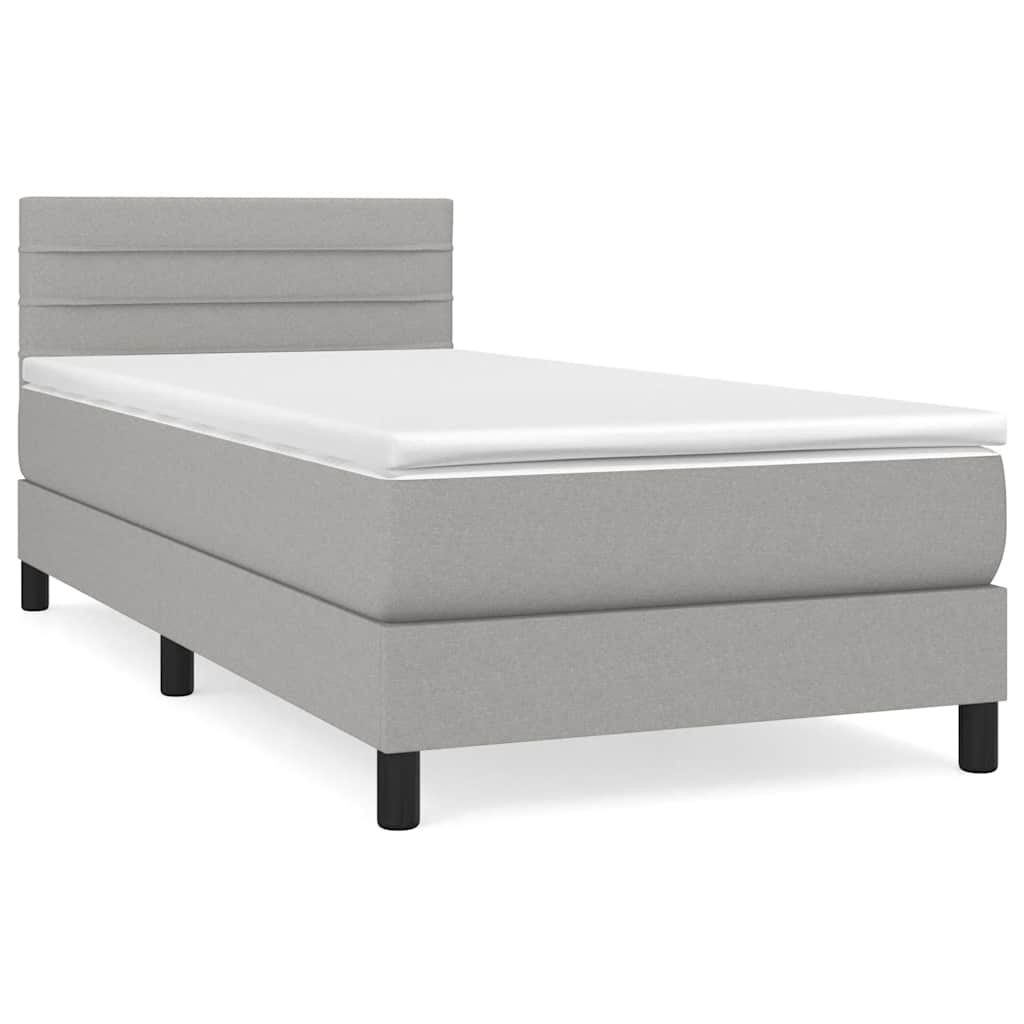 Κρεβάτι Boxspring με Στρώμα Ανοιχτό Γκρι 100x200 εκ. Υφασμάτινο