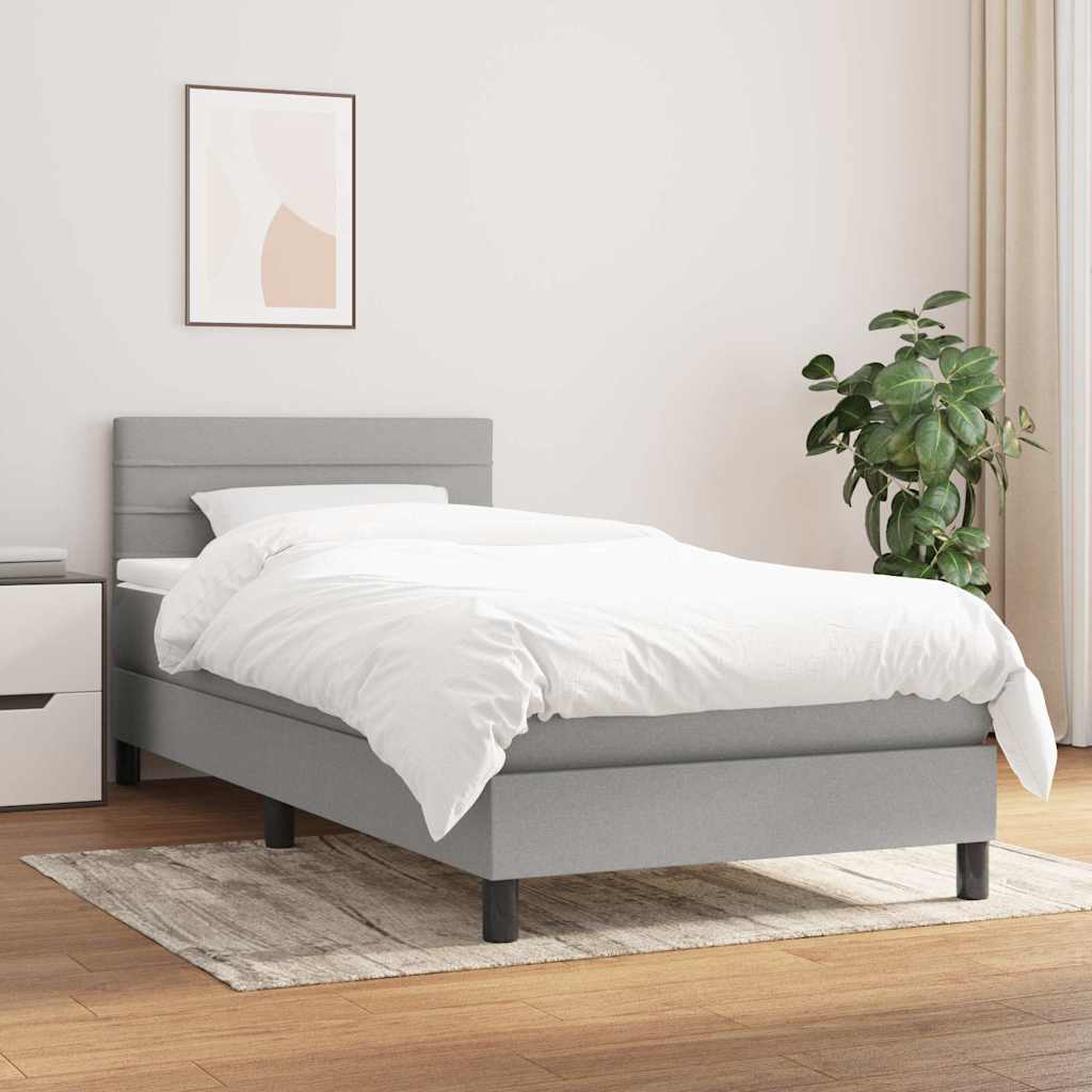Κρεβάτι Boxspring με Στρώμα Ανοιχτό Γκρι 100x200 εκ. Υφασμάτινο