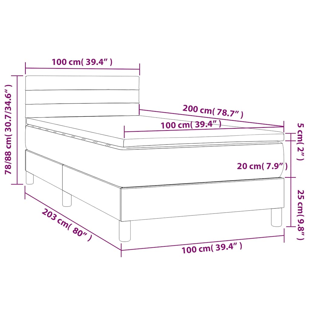 Κρεβάτι Boxspring με Στρώμα Μαύρο 100 x 200 εκ. Υφασμάτινο