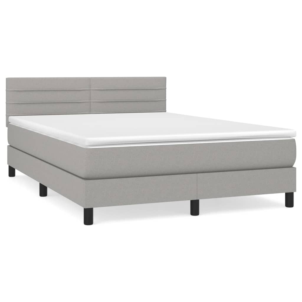 Κρεβάτι Boxspring με Στρώμα Ανοιχτό Γκρι 140x190 εκ. Υφασμάτινο