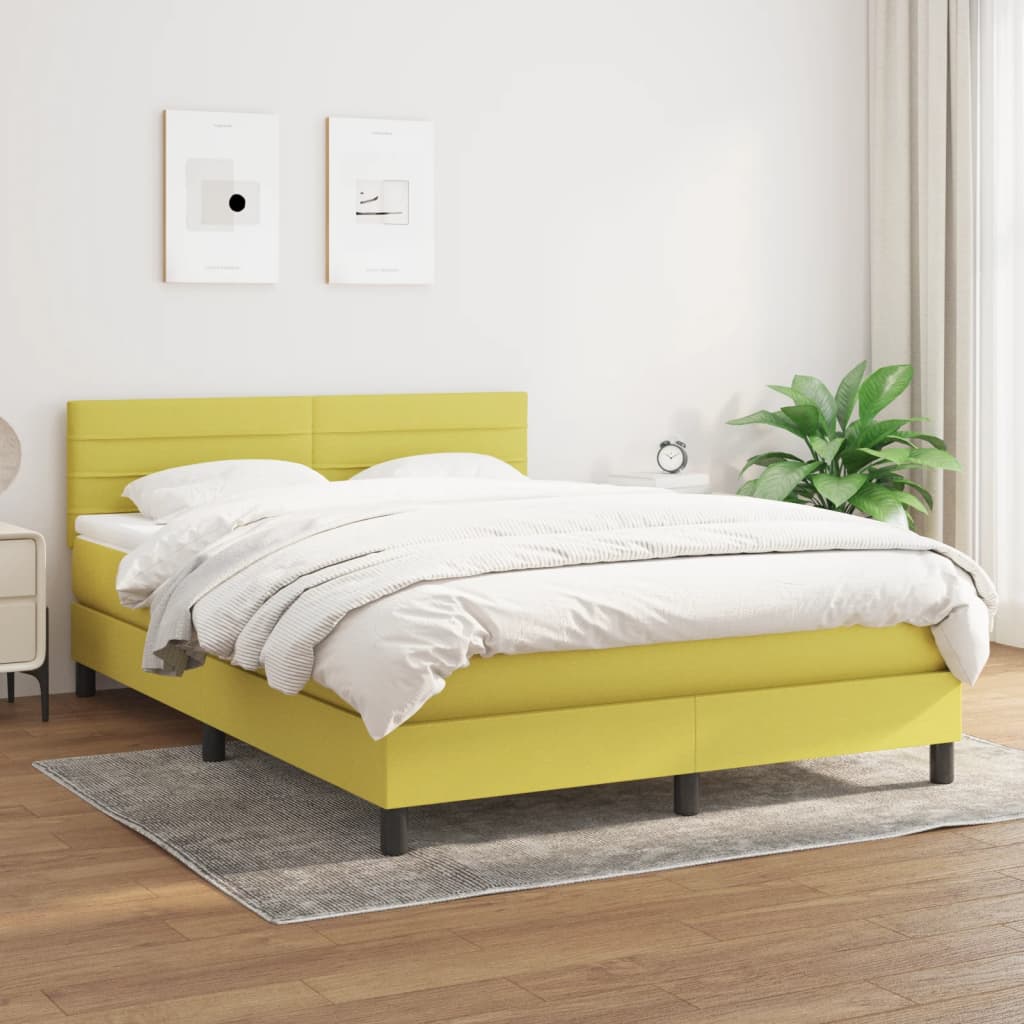 Κρεβάτι Boxspring με Στρώμα Πράσινο 140x190 εκ. Υφασμάτινο
