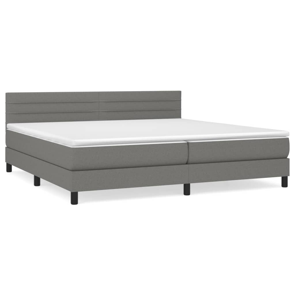 Κρεβάτι Boxspring με Στρώμα Σκούρο Γκρι 200x200 εκ. Υφασμάτινο - Pakobazaar