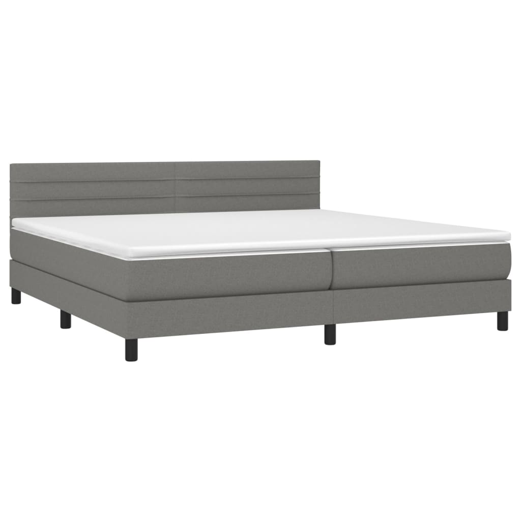 Κρεβάτι Boxspring με Στρώμα Σκούρο Γκρι 200x200 εκ. Υφασμάτινο - Pakobazaar