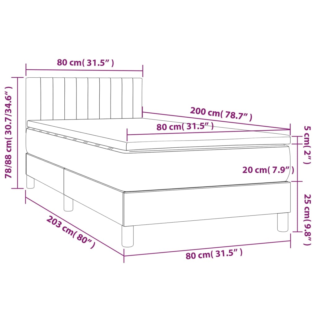 Κρεβάτι Boxspring με Στρώμα Σκούρο Καφέ 80x200 εκ. Υφασμάτινο