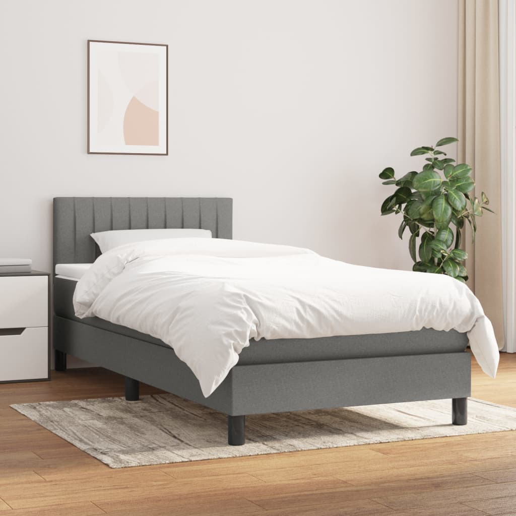 Κρεβάτι Boxspring με Στρώμα Σκούρο Γκρι 90x190 εκ. Υφασμάτινο - Pakobazaar