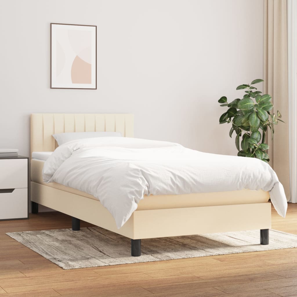 Κρεβάτι Boxspring με Στρώμα Κρεμ 90x190 εκ.Υφασμάτινο - Pakobazaar