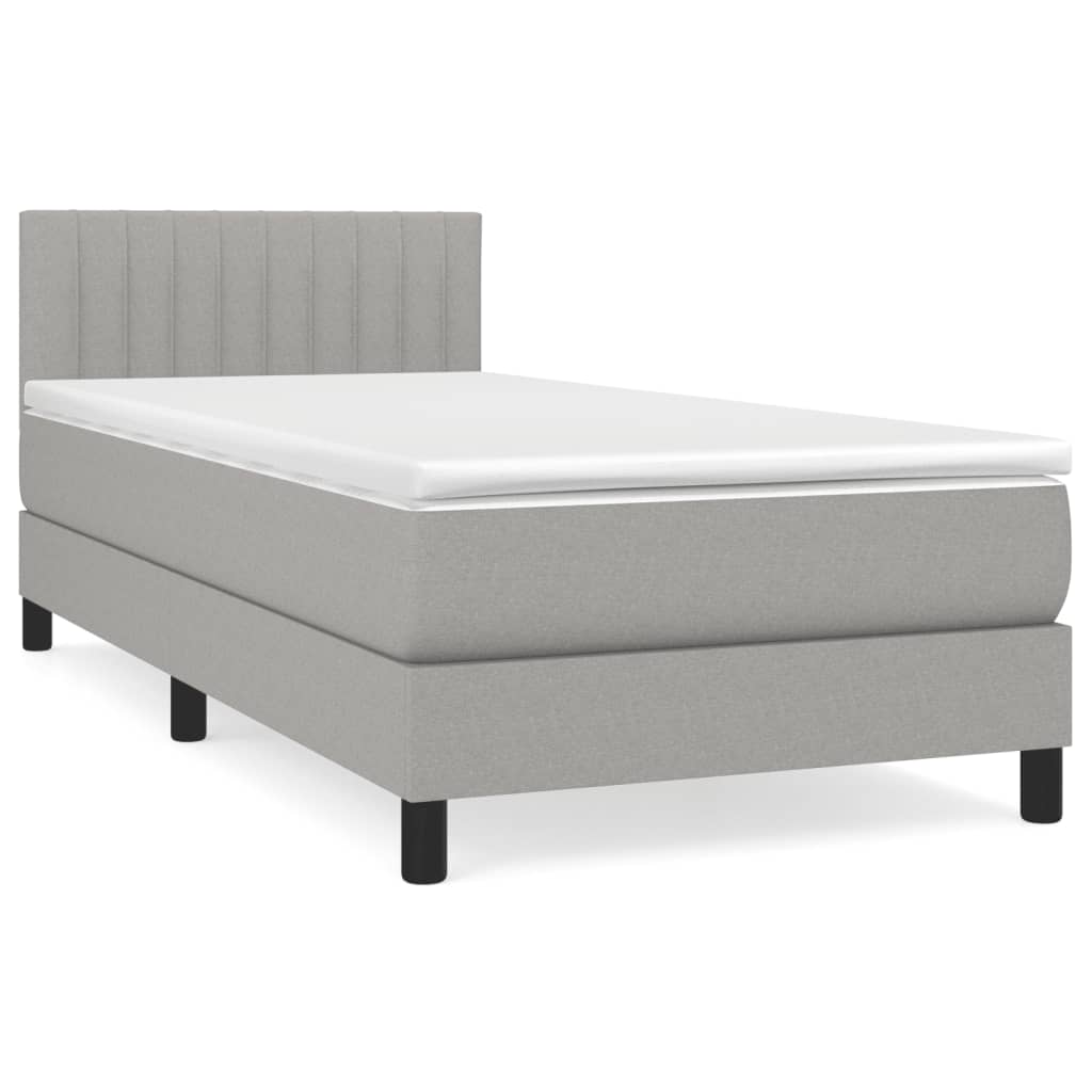Κρεβάτι Boxspring με Στρώμα Ανοιχτό Γκρι 90x200 εκ. Υφασμάτινο