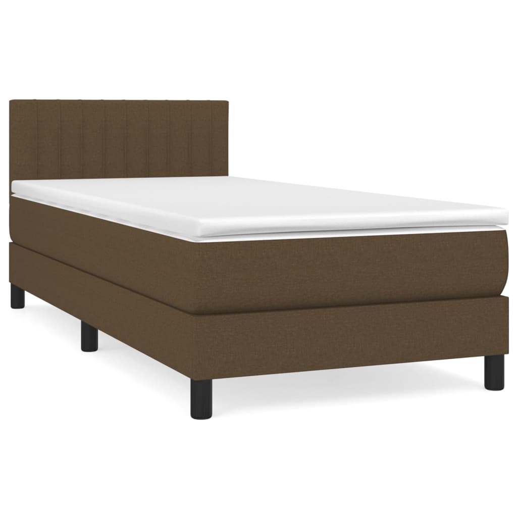Κρεβάτι Boxspring με Στρώμα Σκούρο Καφέ 90x200 εκ. Υφασμάτινο