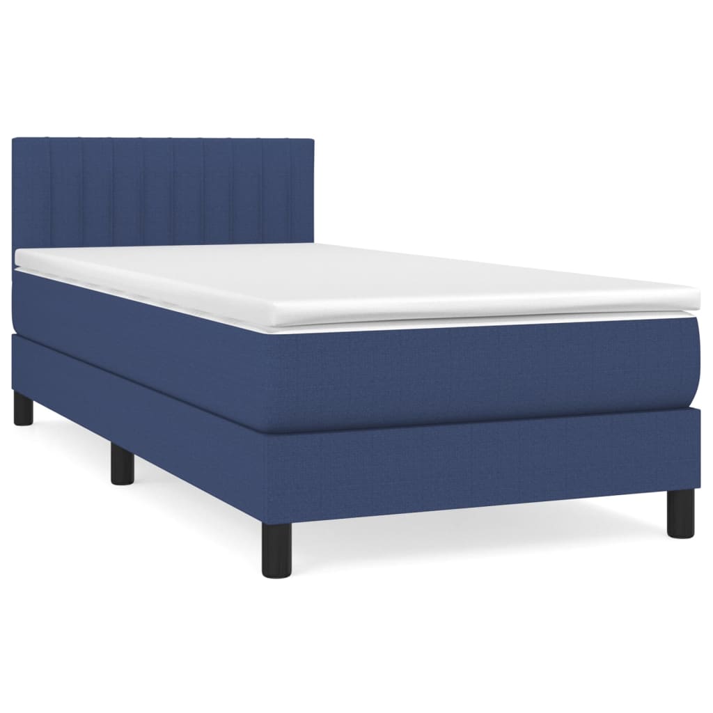 Κρεβάτι Boxspring με Στρώμα Μπλε 90x200 εκ.Υφασμάτινο - Pakobazaar
