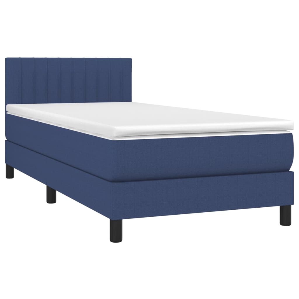 Κρεβάτι Boxspring με Στρώμα Μπλε 90x200 εκ.Υφασμάτινο - Pakobazaar